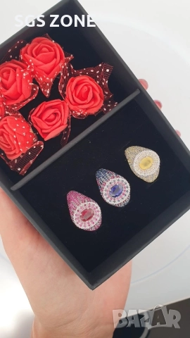 Стилен пръстен със САПФИРИ от сребро 925 проба, произведен в Тайланд, снимка 3 - Пръстени - 52401422