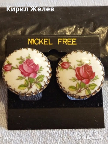 ВИНТИДЖ ПОРЦЕЛАНОВИ ОБЕЦИ с КЛИПС с ДИЗАЙН на РОЗИ 41012, снимка 4 - Обеци - 52492377