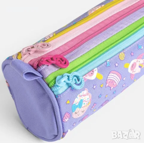 Цилиндричен несесер Sweets, с 3 отделения  – лилав, 22x8x8cm, снимка 2 - Ученически пособия, канцеларски материали - 55939692