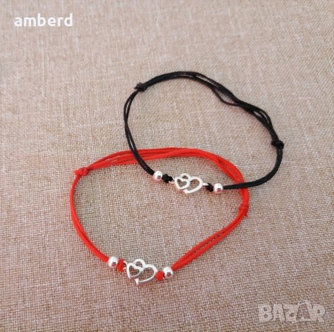 Гривни със сребърни сърчица на конец, снимка 5 - Гривни - 42604443