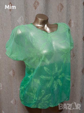 М/ L зелена прозрачна блуза / тениска / с къс ръкав , снимка 1 - Тениски - 40374114
