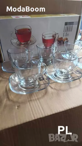 КОМПЛЕКТ СТЪКЛЕНИ ЧАШИ ЗА КАФЕ 6 БР. С ЧИНИЙКИ, снимка 2 - Чаши - 48907412