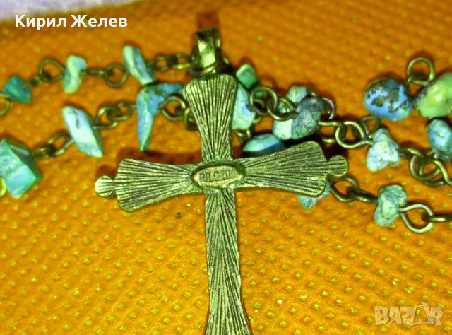 PILGRIM Стара МАРКОВА ПОСРЕБРЕНА МЕДНА ТЮРКОАЗЕНА ОГЪРЛИЦА с ПОСРЕБРЕНО ЕМАЙЛИРАНО КРЪСТЧЕ 26372, снимка 9 - Колиета, медальони, синджири - 47336514