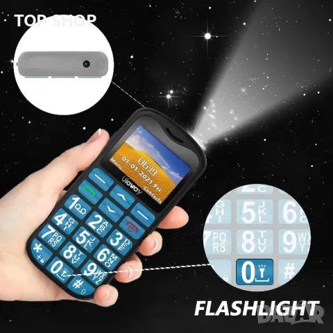 Мобилен телефон Tosaju 4G за възрастни, големи бутони, отключен, LCD дисплей, SOS бутон, 1000 mAh, снимка 2 - Телефони с две сим карти - 49629266