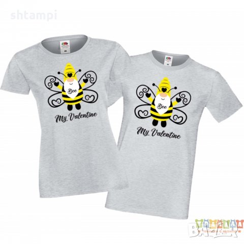 Tениски за влюбени Свети Валентин Bee My Valentine Gnome, снимка 4 - Тениски - 35718721