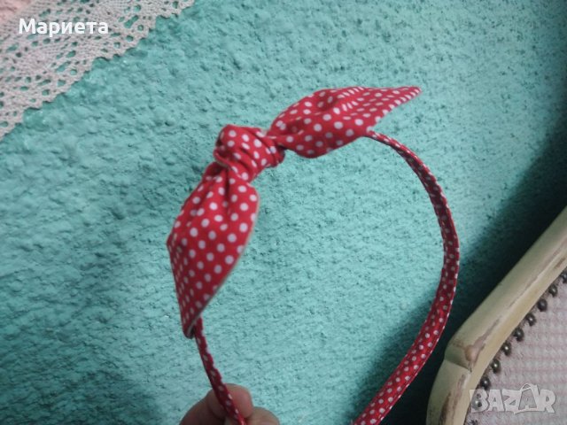 Червена Диадема с панделка Аксесоари за коса Ръчна Изработка Червена Диадема с бели точки , снимка 2 - Аксесоари за коса - 40458748