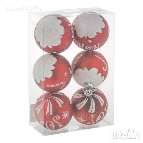 6 броя Комплект Червени коледни топки, 8см, снимка 2 - Други стоки за дома - 42673668