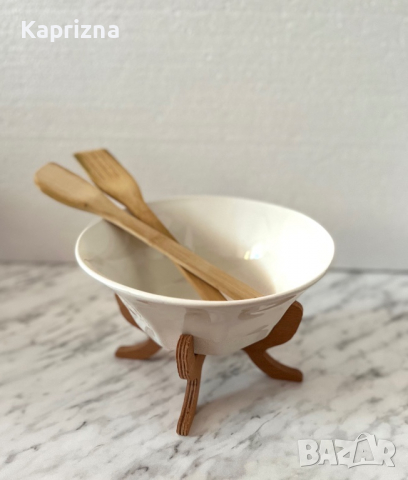 Купа с бамбукова стойка + бамбукови прибори за сервиране, снимка 3 - Прибори за хранене, готвене и сервиране - 36358407