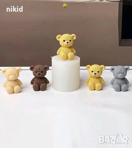 3d Малко меченце мече седнало усмихнато силиконов молд форма фондан шоколад гипс смола свещ сапун, снимка 4 - Форми - 49115218