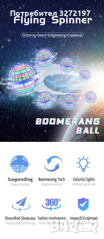 Летяща топка Spinner Играчка Въртящa се на 360° мини НЛО със светлина,USB зареждане, снимка 5 - Електрически играчки - 40921012