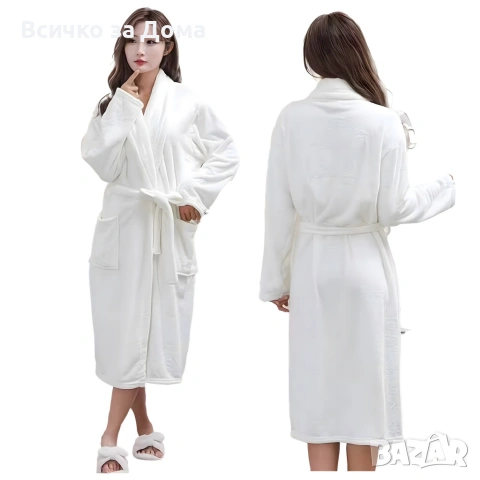 Дамски хотелски халат, класически, удобен, топъл, с връзки, мек, бял, снимка 2 - Други - 53214781