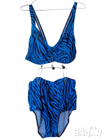 Дамски бански с животинска щампа, 2 части, XXL, Син