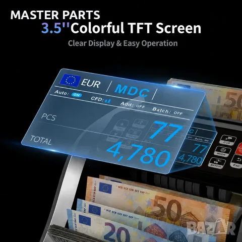 ЕЦБ тествана професионална банкнотоброячна машина AL-N60D CIS Dual Display EUR USD, снимка 12 - Оборудване за магазин - 55955717