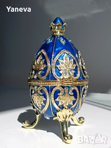 Метални , елегантни , луксозни кутии за бижута , оформени като яйце в стил Фаберже. , снимка 7 - Статуетки - 52155928