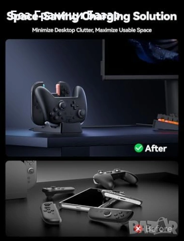 Ново Switch 2 контролер зарядно 3 в 1 стойка LED индикатор Joy-Con, снимка 7 - Друга електроника - 53691848