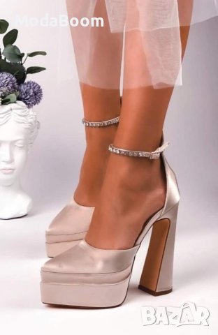 Модерни сатенени сандали на ток , снимка 2 - Сандали - 41970073