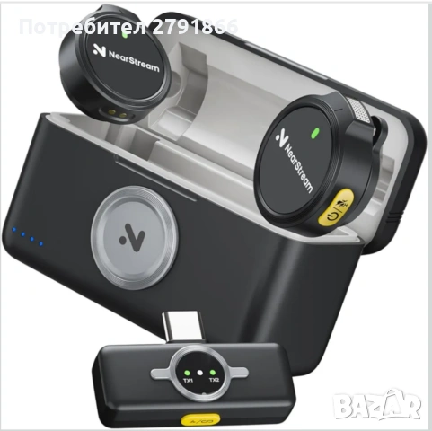 Безжични микрофони NearStream Lavalier с шумопотискане,200м. предаване за смартфон/DSLR/фотоапарат