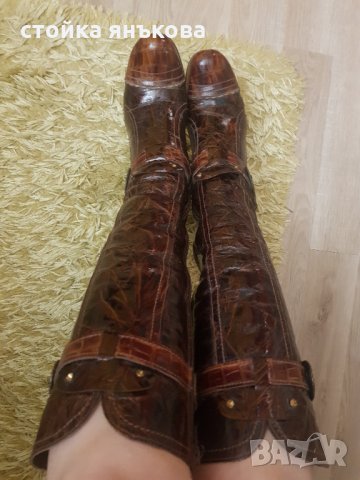 Продавам кафяви ботуши естествен лак., снимка 2 - Дамски ботуши - 35664859