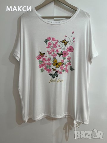 Макси прекрасна силно еластична много мека блузка с красива апликация, снимка 1 - Тениски - 41078573