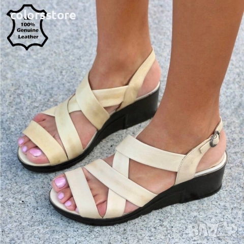 Равни сандали - бежова ЕСТЕСТВЕНА кожа - 44

