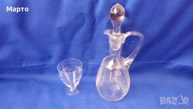 Ретро ракиен комплект от 6 чаши и каничка с тапа, ръчна гравюра , снимка 6 - Сервизи - 42079547