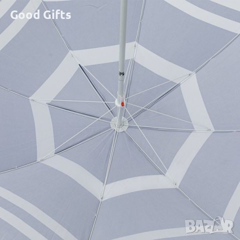 Плажен чадър 2м, Син на бели ивици, снимка 2 - Други - 41360287