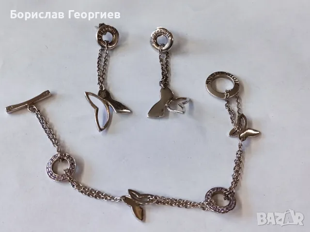 Сребърен комплект гривна с обеци Nuove Gioie