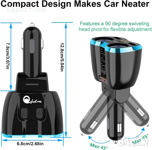 Qidoe Двойно USB зарядно за кола за запалка, 80W 2-гнездов 24V адаптер за кола с 5,8A, USB C, снимка 4 - Аксесоари и консумативи - 50841206