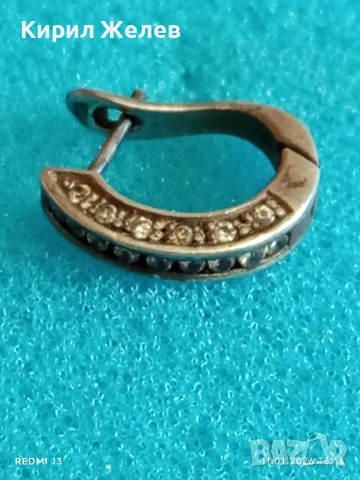 Стилна сребърна обеца с инкрустирани кристали майстоска изработка 52734, снимка 5 - Обеци - 53062131