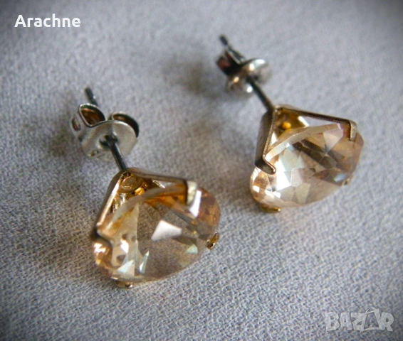 Обици с големи цитрини, сребро и позлата, снимка 4 - Обеци - 30372113