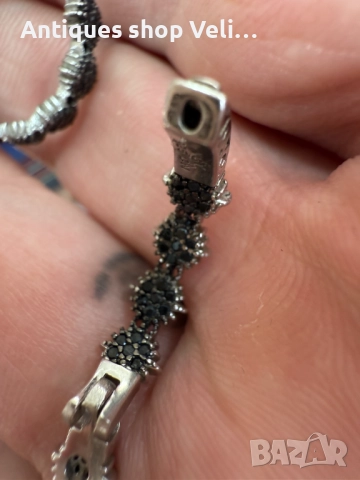 Сребърни обеци с черни камъни №7675 , снимка 6 - Обеци - 52630335