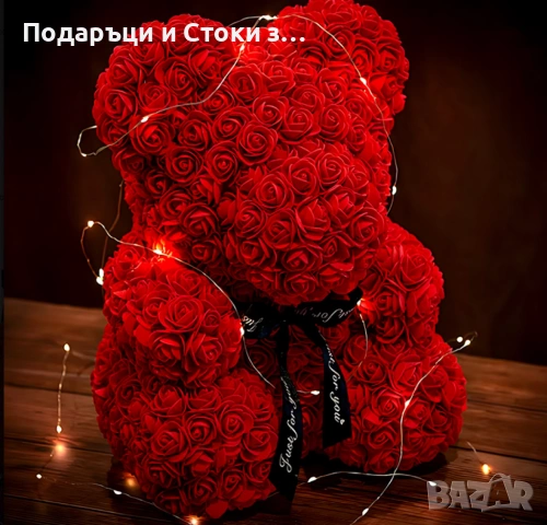 Плюшено мече с LED рози - подарък за Св. Валентин, 8ми март, приятелка, снимка 3 - Други - 53038694