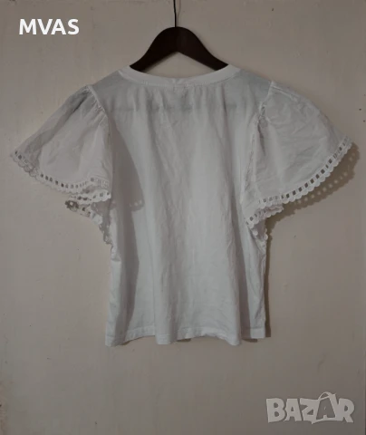 Бяла дамска лятна блузка H&M с широк ръкав M размер , снимка 2 - Тениски - 50998558