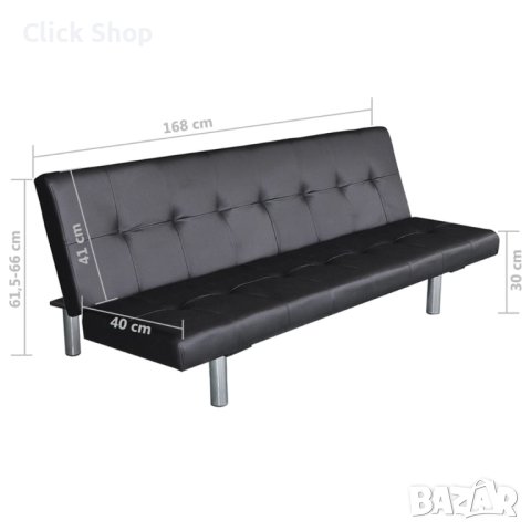 Разтегателен диван с две възглавници, изкуствена кожа, черен, снимка 8 - Дивани и мека мебел - 41534068