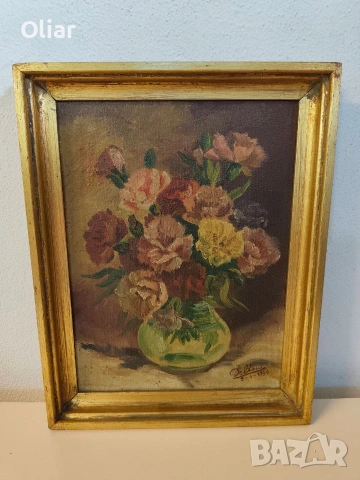 Много стара, майсторска картина. Цветя. Белгия