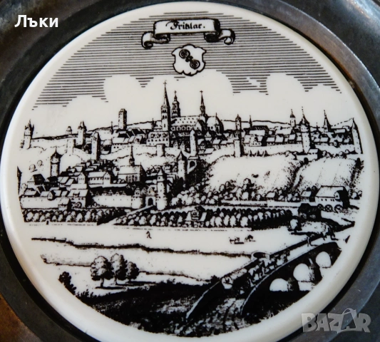 Калаена чиния с рисуван порцелан графика на Fritzlar. , снимка 2 - Антикварни и старинни предмети - 53404746