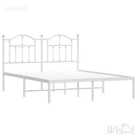 vidaXL Метална рамка за легло с горна табла, бяла, 140x190 см, снимка 3 - Спални и легла - 56147302