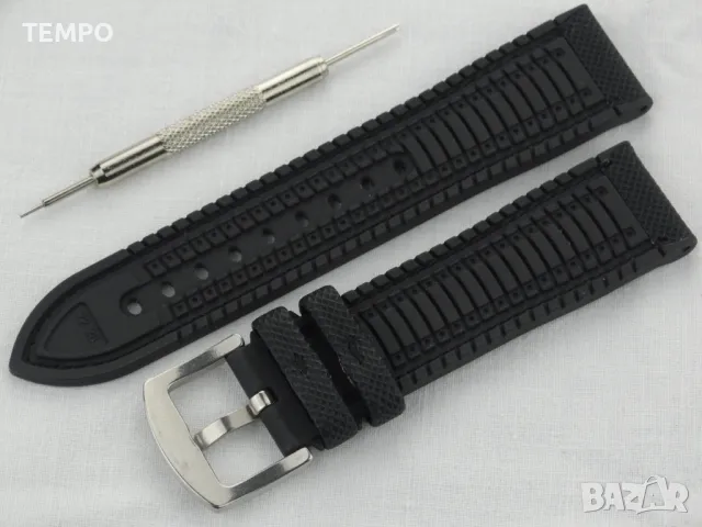 СИЛИКОНОВА КАИШКА ЧЕРНА С БЯЛ ШЕВ- 20мм + ПОДАРЪК, снимка 5 - Каишки за часовници - 48451392