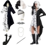 Дамски костюм на Круела Девил,  с рокля, перука, мрежа за коса, ръкавици, перлена огърлица, маска, снимка 1