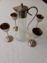 1930г АртДеко каничка метал стъкло 4метални чаши, снимка 1 - Антикварни и старинни предмети - 41046962