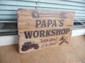 Метална табела надпис Работилницата на татко поправя играчки инструменти тарктор, снимка 2
