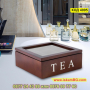 Дървена кутия за чай със стъклен капак с 9 отделения в цвят венге - КОД 4095, снимка 3