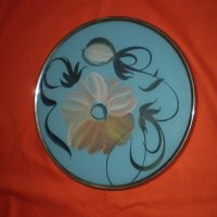 Ретро стъклен обратно рисуван кръга въртящ поднос , снимка 4 - Колекции - 42319372