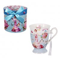 Луксозна чаша за чай в кутия "Цветя" /керамика/, снимка 1 - Декорация за дома - 39518291
