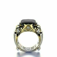 Мъжки пръстен стиймпънк с черен сапфир и циркони, позлата, снимка 3 - Пръстени - 35769895
