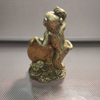 Фън Шуй маймунка с късметлийска монета и късчета за пари, просперитет, златна статуетка, снимка 2 - Други - 41821790