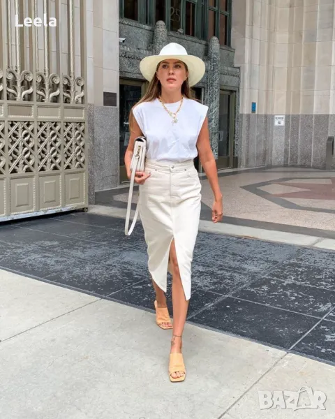 Дънкова миди пола VILA, снимка 1