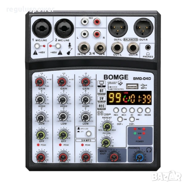Смесителен пулт BMG-04D DSP99 UPGRADE, DJ Mixer, Bluetooth USB Player, EQ 2 Band,, снимка 1