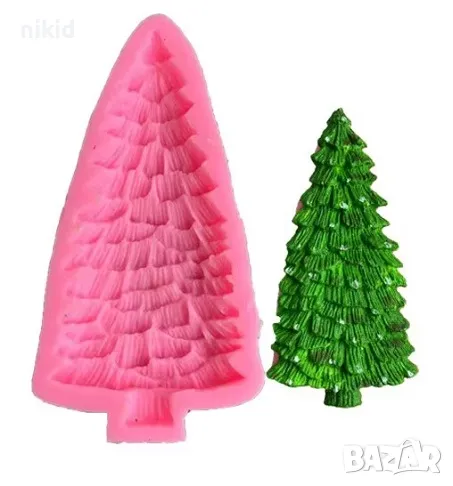 Издължена елха дърво силиконов молд форма фондан шоколад декор украса, снимка 1