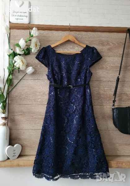 Нова официална тъмно синя рокля пайети и рязана дантела , снимка 1